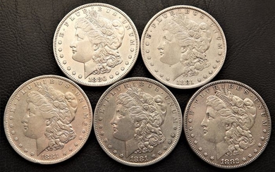 USA - Dollars (Morgan) 1880-S, 1881, 1881-O, 1881-S, 1882 (5 pieces) - Silver