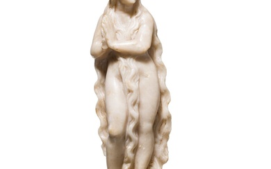 Une figure en albâtre néerlandaise représentant Sainte Marie d'Égypte, 1ère moitié du 17ème siècle. En...