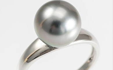 United Pearl - 10x11mm Round Peacock Tahitian Pearl - 14 kt. White gold - Ring