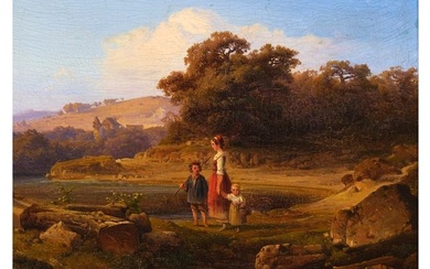 Unknown painter, Mother with children in a pastoral landscape