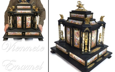 Very Large 19th C Viennese Enamel Mounted Table Cabinet