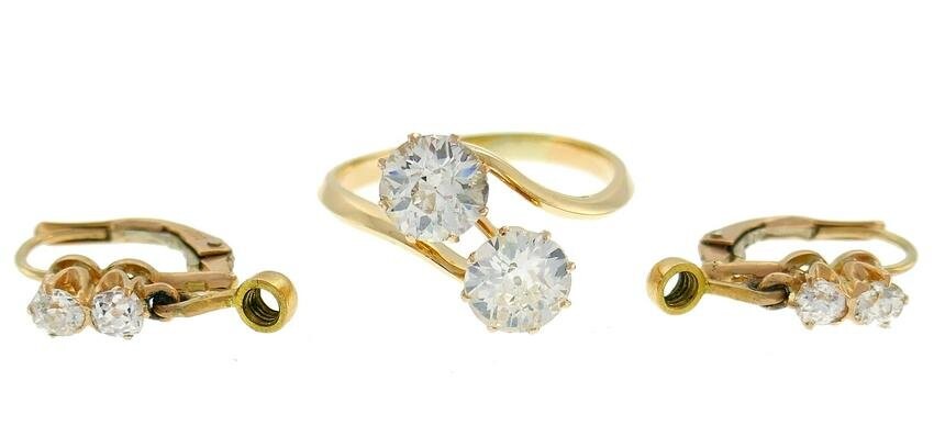 Victorian Diamond Gold Ring, Earrings Interchangeable