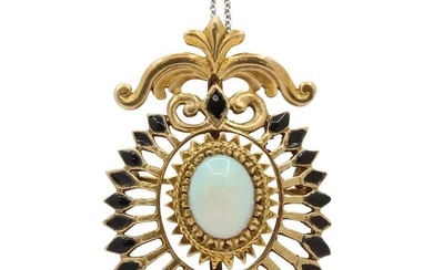 Vintage 14K Yellow Gold Opal Enamel Pendant Brooch