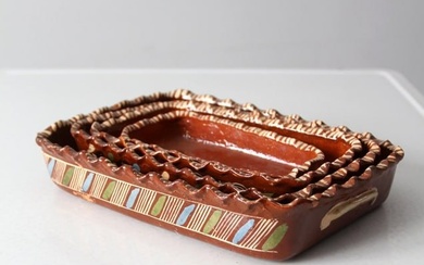 Vintage Mexican Redware Pottery Dish Set