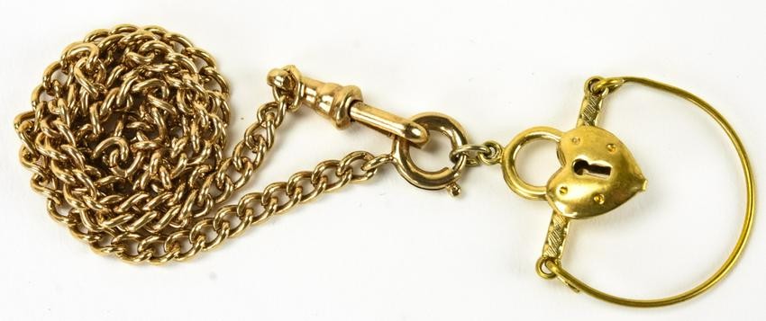 Vintage Watch Chain w Heart Padlock Charm Holder