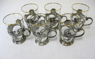 WMF - Six Art Nouveau tea glass holders with original glass insert