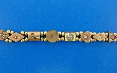 WOW Victorian 14k Yellow Gold & Gemstone Slide Bracelet
