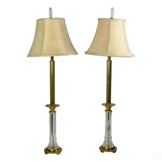 Waterford Irish Crystal & Brass Signed Table Lamps
