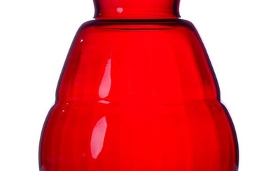 Willem Jacob Rozendaal (1899 - 1971) - Large optical Art Deco serica vase model 'Argus' • red colored • 1931