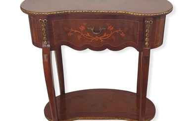 Wooden kidney table with marquetry and bronze ornaments - Louis XV Style