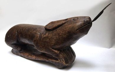 Wooden rabbit-shaped coconut breaker or grater. Burma, 20th...