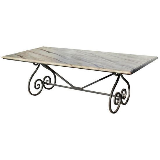 Wrought Iron Dining Table with Faux Painted Marble Top