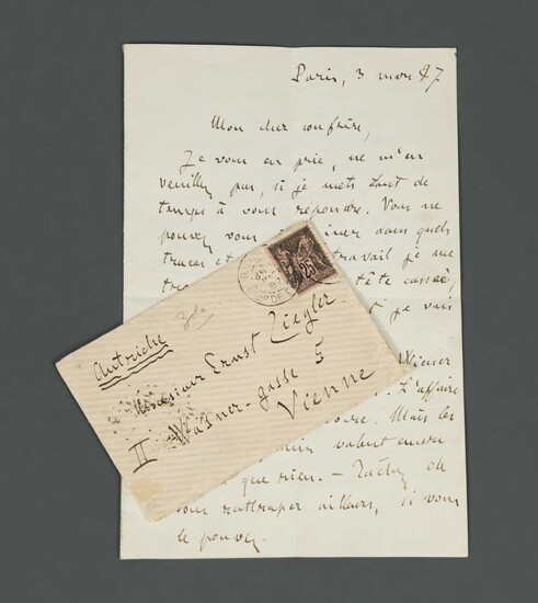 ZOLA (Emile) Autograph letter signed 'Emile Zola', 3pp., 8vo, Paris, 3rd March 1887, to his friend