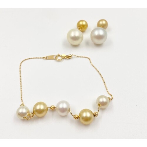 a pair of south sea pearl earrings, in two colours set in 18...