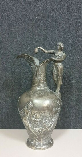 large Art Nouveau jug in pewter with silver patina - pewter with silver patina - 1900