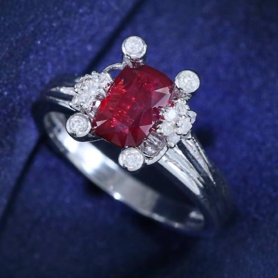 14 K White Gold GIA Certified Ruby & Diamond Ring