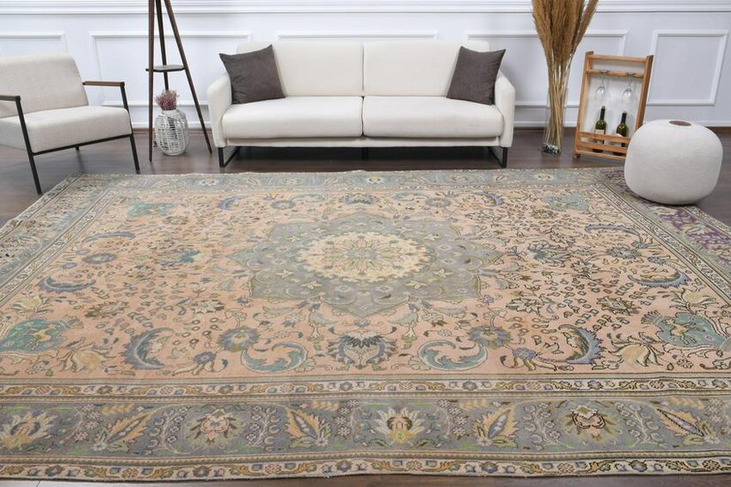 10x13 Vintage Turkish Area Rug, Oushak Carpet, Handmade