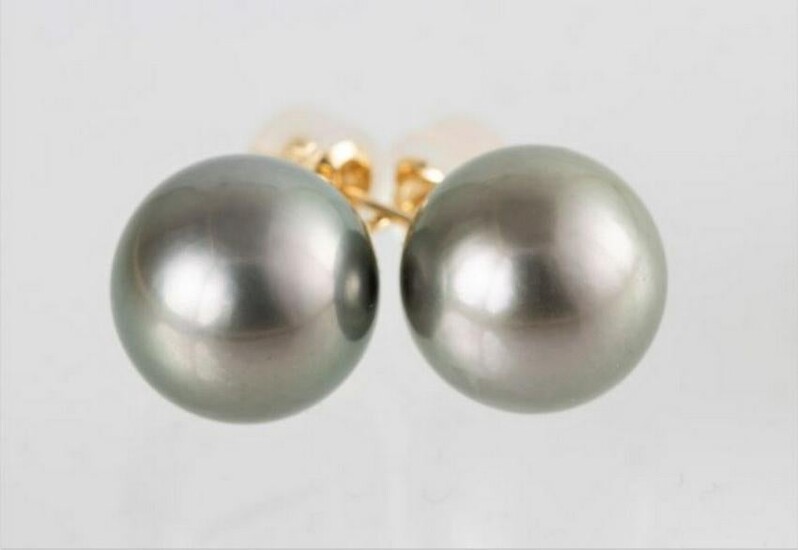 12mm Round Peacock Tahitian Pearls - 14 kt. Yellow gold