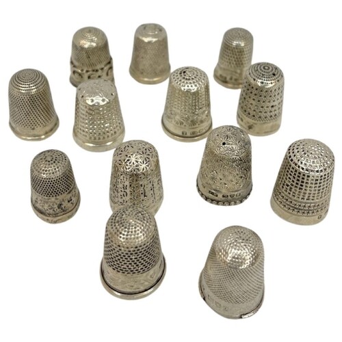 13 Silver Thimbles. 7 by Charles Horner. Various Dates and M...