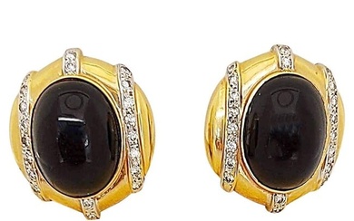14 Karat Yellow Gold, Onyx and 0.55 Carat Diamond Earrings