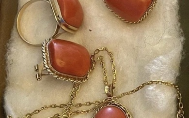 14 kt Gold jewelry set with Fine Red Corals