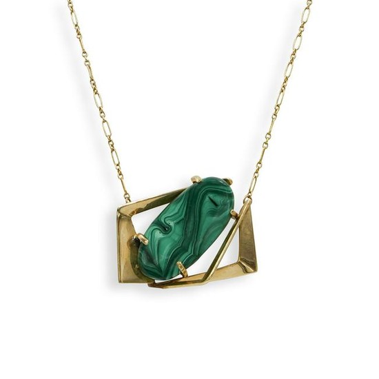 14K Gold and Malachite Necklace
