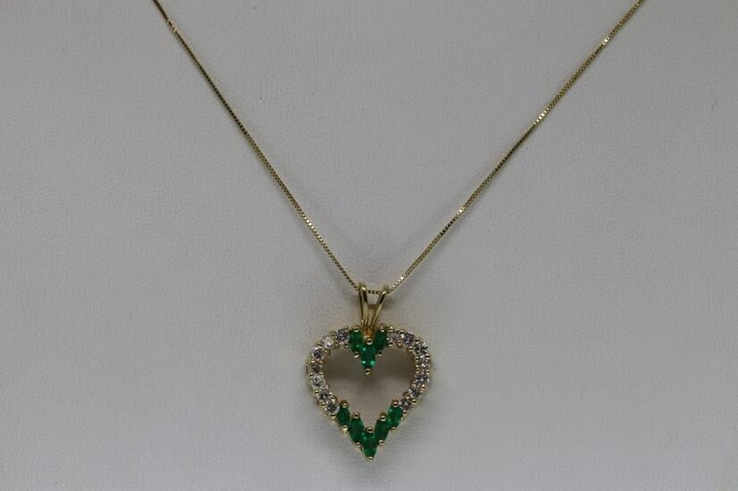 14KT Diamond & Emerald Heart Pendant