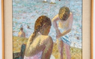 John Reay (1947-2011) 'Figures at the Beach', oil...
