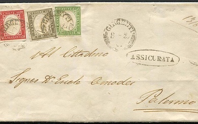 1861, Sicilia, raccomandata da Girgenti per Palermo del 27 agosto 1861