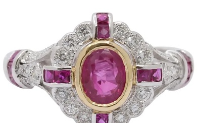 18K White Gold Ruby Diamond Alternative Engagement Ring