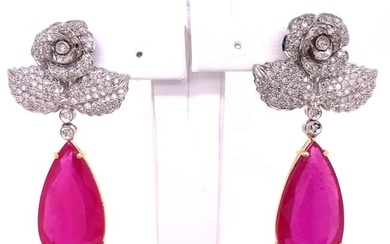 18K White Gold Ruby and Diamond Earrings