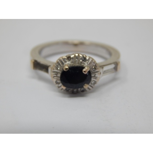 18ct White Gold Sapphire & Diamond Ring: Size L: Gross weigh...
