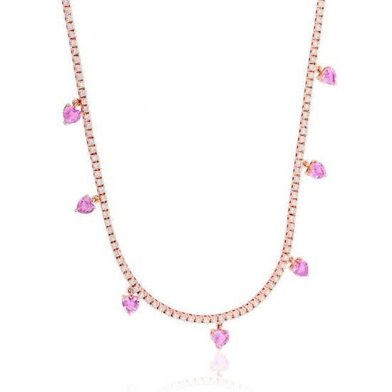 18k Rose Gold Pink Sapphire SI/HI Diamond Necklace
