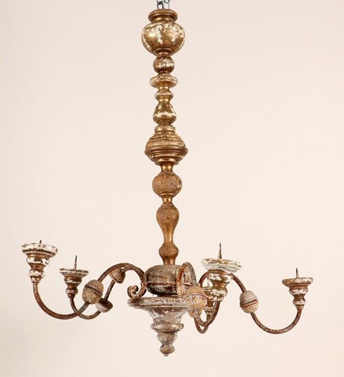 19TH C. CONTINENTAL GILT WROUGHT IRON CHANDELIER