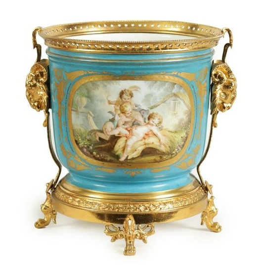 19TH CENTURY SEVRES AND GILT METAL MOUNTED JARDINIERE OF LARGE SIZE