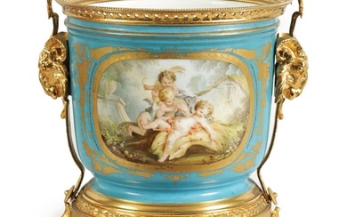 19TH CENTURY SEVRES AND GILT METAL MOUNTED JARDINIERE OF LAR...