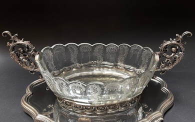 19th C. German Figural 800 Silver & Baccarat Crystal Centerpiece On Plateau