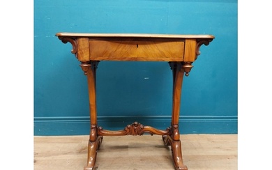 19th C. walnut work table with single fitted interior drawer...