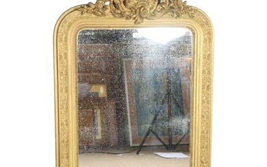 19th century gilt-gesso framed wall mirror, with acanthus pe...