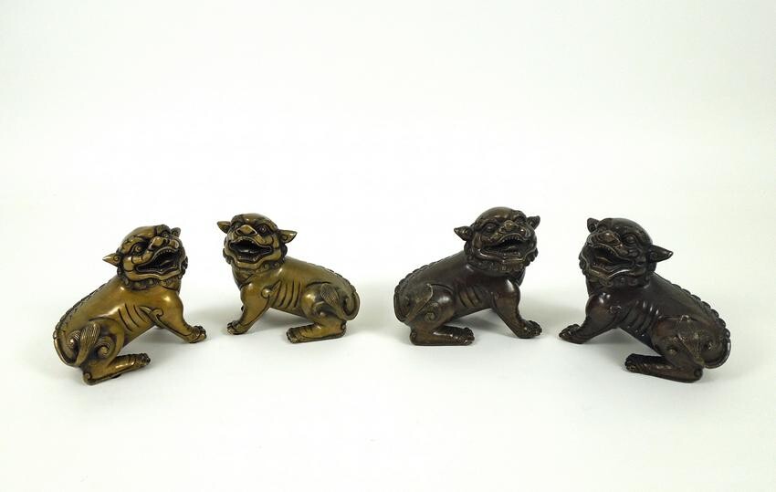 (2) Pairs of Chinese Bronze Recumbent Lions.