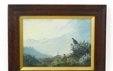 20th century, Oil on canvas, Red Grouse in a Highland landsc...