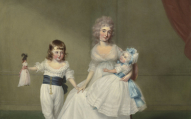 Francis Alleyne (? 1750-1815 ?), Portrait of Mrs James Peter Fector of Dover, with her son Peter (b. 1787) and daughter Mary Frances (b. 1791), full-length