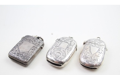 3 x Antique Hallmarked .925 Sterling Silver Vesta Cases Inc ...