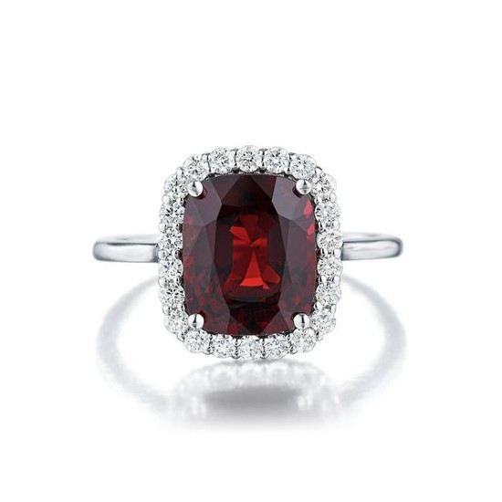 3.29-Carat Burmese Unheated Red Spinel and Diamond Ring