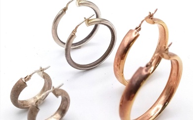 3X pair of 925 silver hoop earrings (one of...