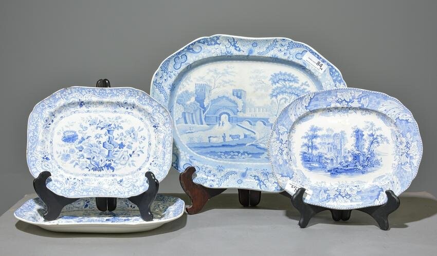 4 Assorted Blue & White Platters