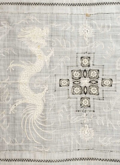 Chinese. A large Chinese dragon tablecloth, late 19th century