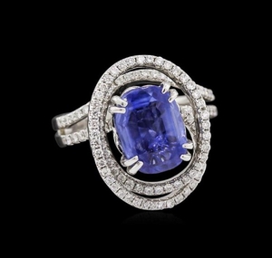 4.72 ctw Blue Sapphire and Diamond Ring - 18KT White