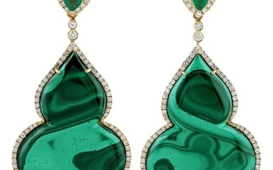 51.16 Carat Malachite Emerald Diamond 18 Karat Gold Taj Earrings