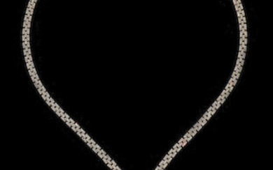 A gold-mounted diamond and pearl necklace